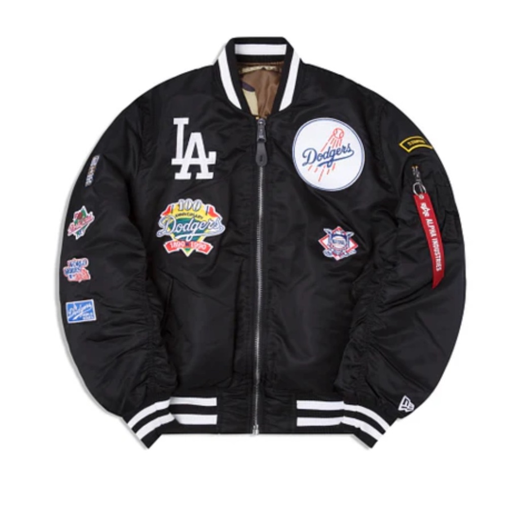 NWT ALPHA INDUSTRIES X LOS ANGELES DODGERS MA-1 REVERSIBLE BOMBER JACKET | LARGE